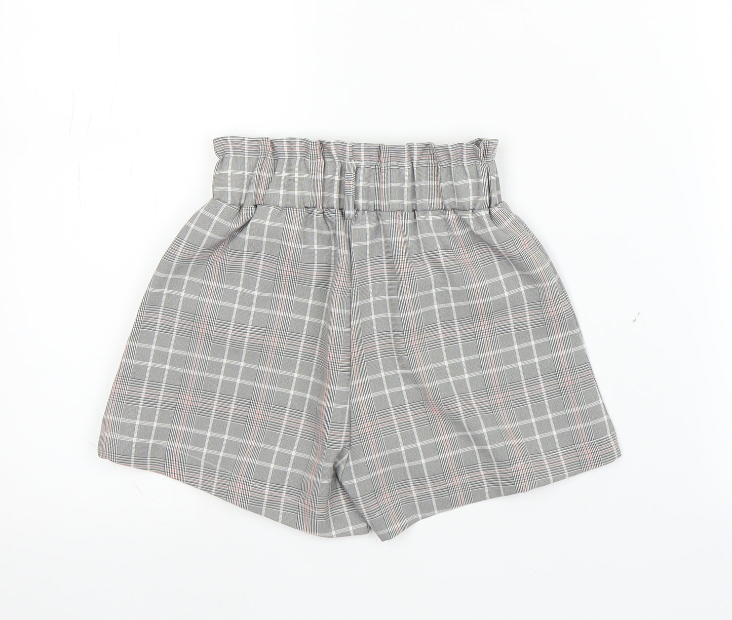 Preworn Girls Grey Plaid  Paperbag Shorts Size 6-7 Years
