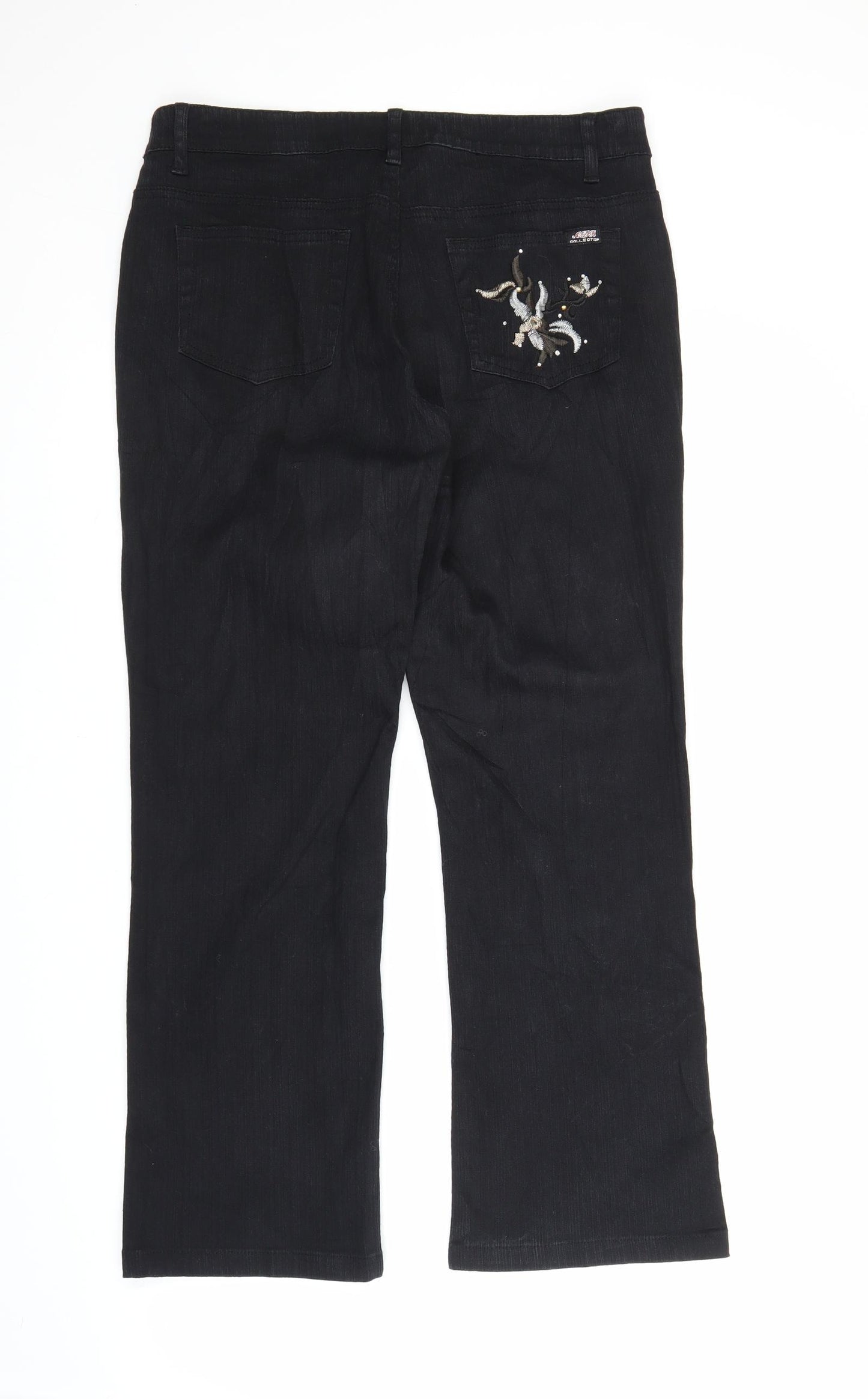 ADR Womens Black Floral Denim Bootcut Jeans Size 14 L28 in