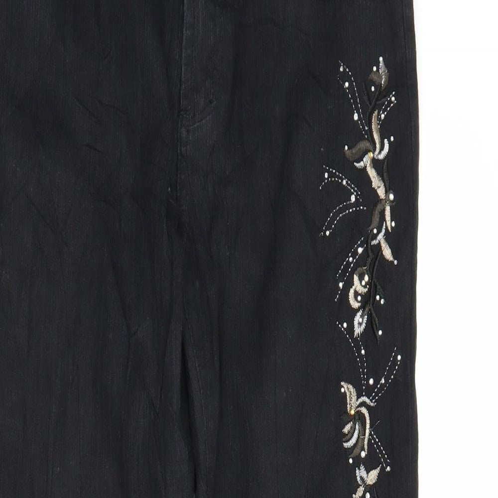 ADR Womens Black Floral Denim Bootcut Jeans Size 14 L28 in