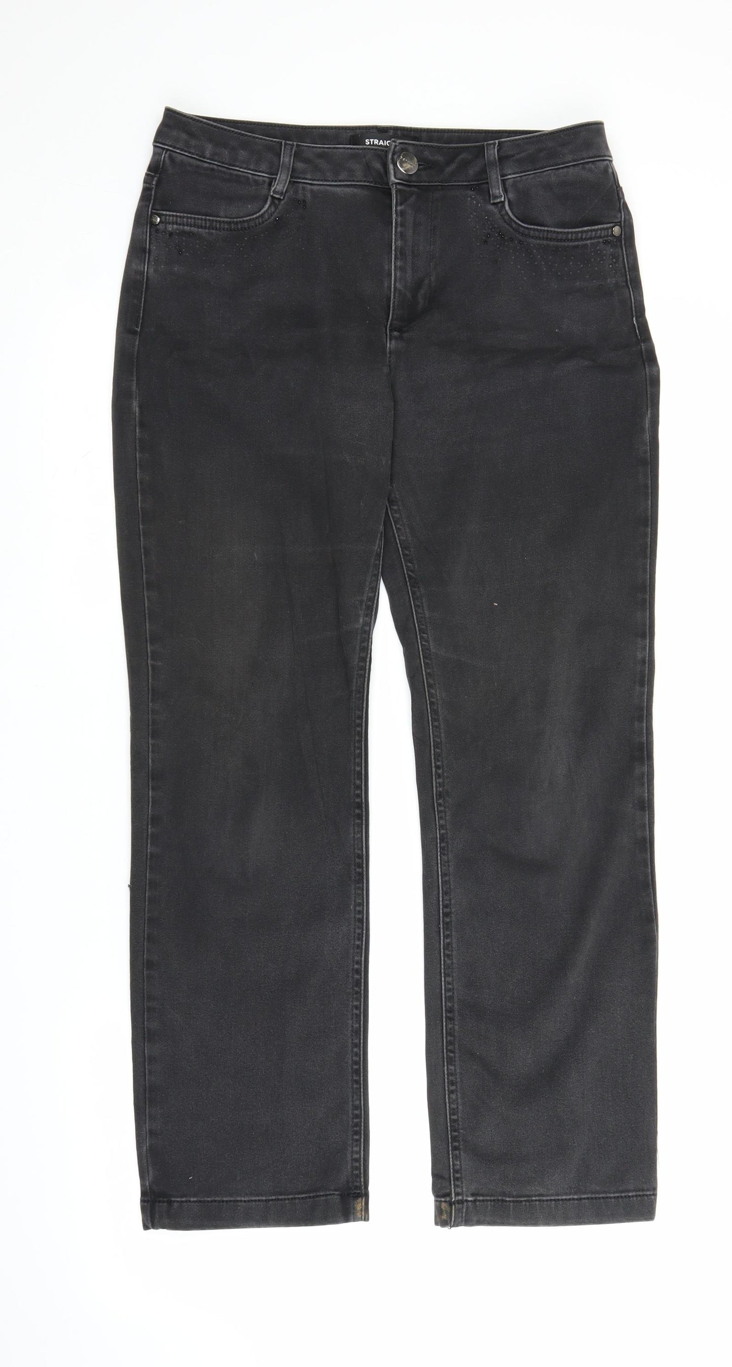 M&S Womens Black  Denim Straight Jeans Size 12 L27 in