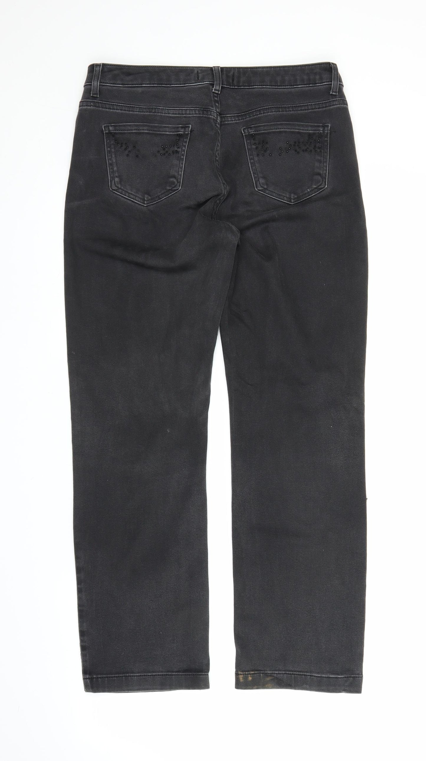 M&S Womens Black  Denim Straight Jeans Size 12 L27 in