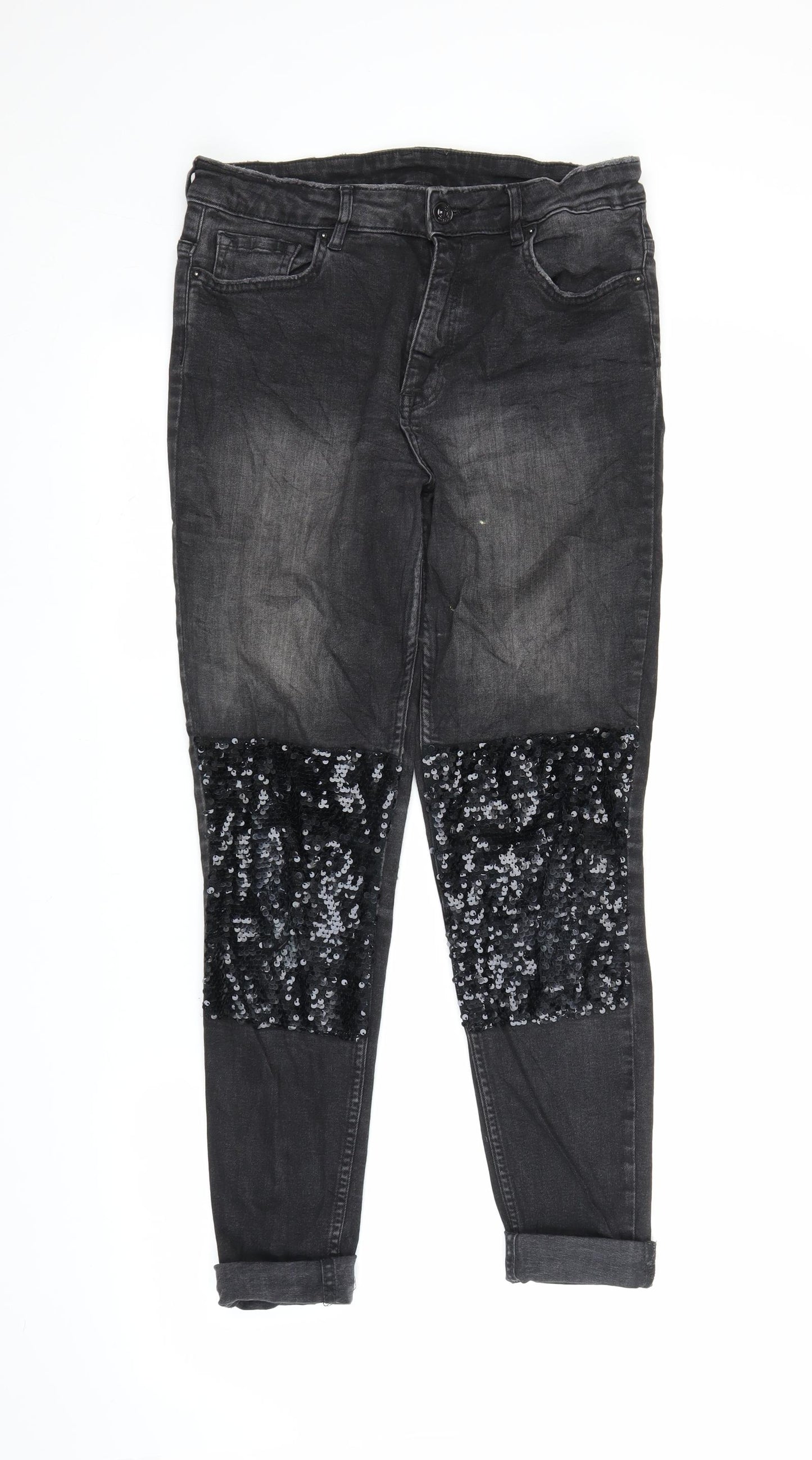 H&M Womens Black  Denim Tapered Jeans Size 12 L26 in