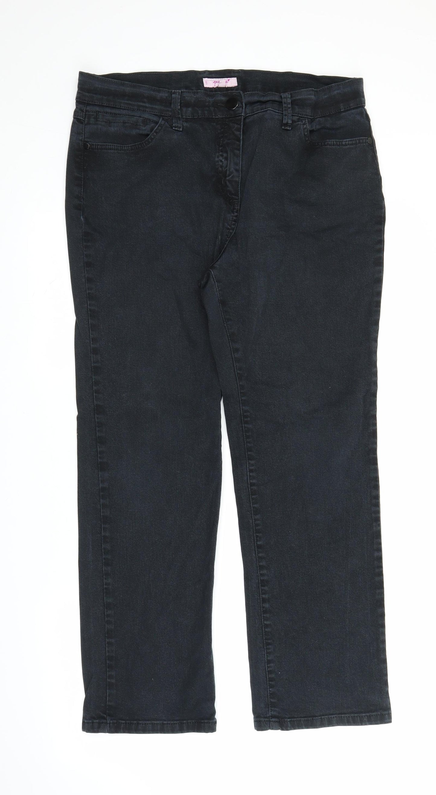 M&S Womens Black  Denim Straight Jeans Size 16 L27 in
