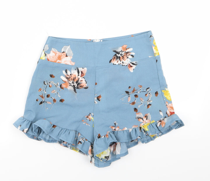 prewornq Womens Black Floral Hot Pants Shorts Size S