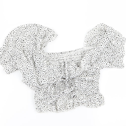 SheIn Womens White Polka Dot  Basic T-Shirt Size S  - crop