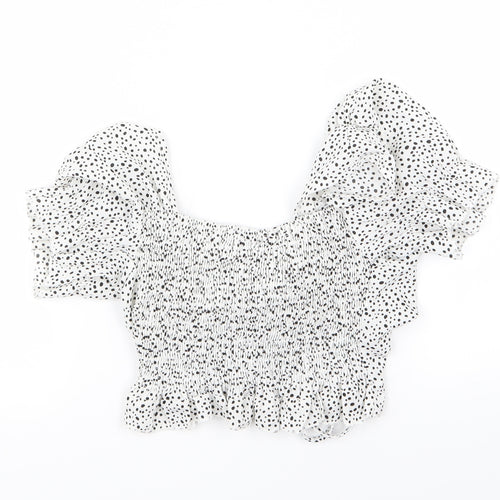 SheIn Womens White Polka Dot  Basic T-Shirt Size S  - crop