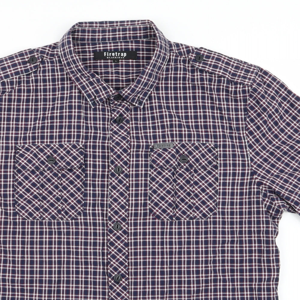 Firetrap Mens Blue Check   Button-Up Size L