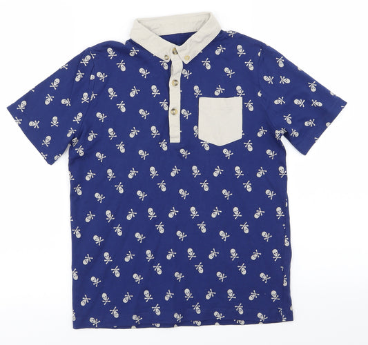 Front view of boys’ boys blue basic polo, size 9-10, years - skull print