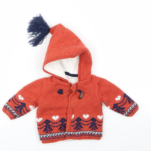 M&S Boys Orange Geometric  Full Zip Jumper Size 0-3 Months