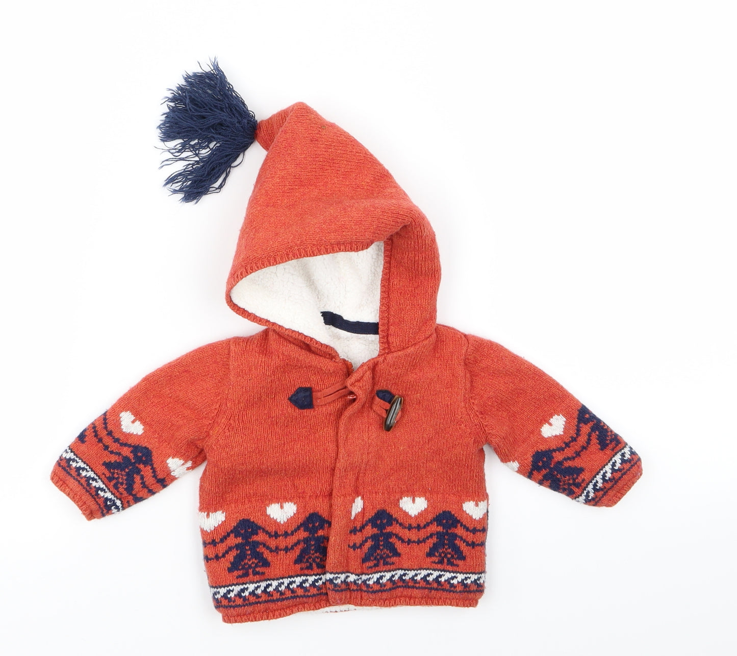 M&S Boys Orange Geometric  Full Zip Jumper Size 0-3 Months