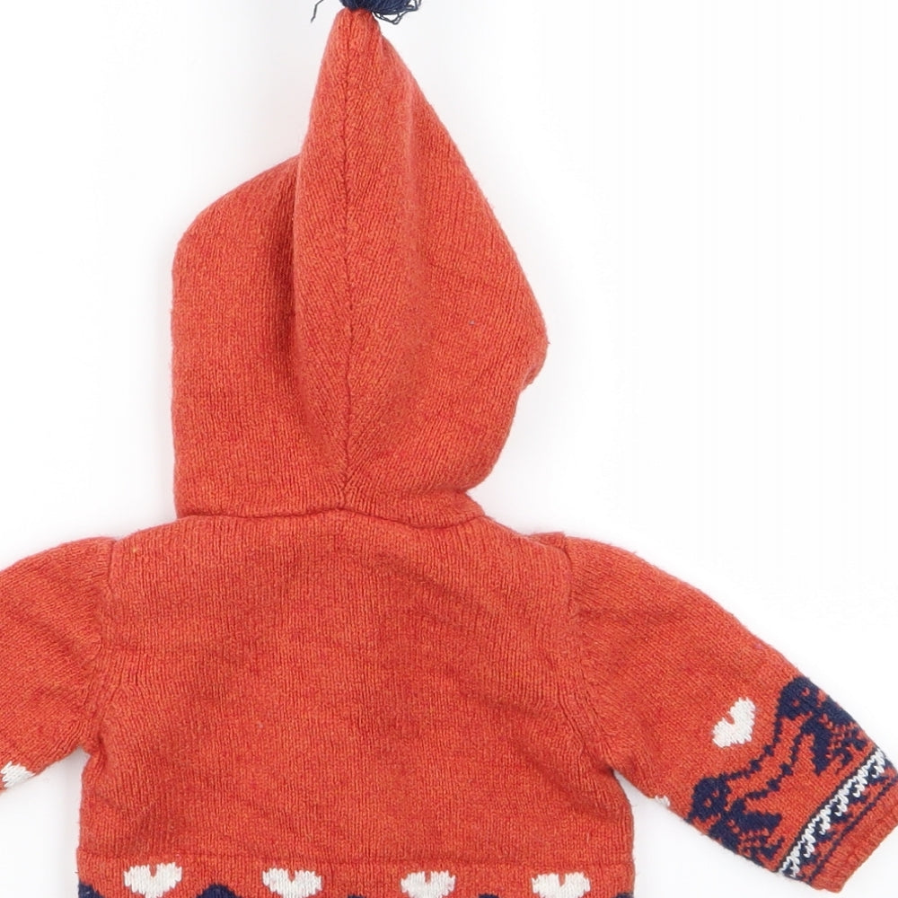 M&S Boys Orange Geometric  Full Zip Jumper Size 0-3 Months