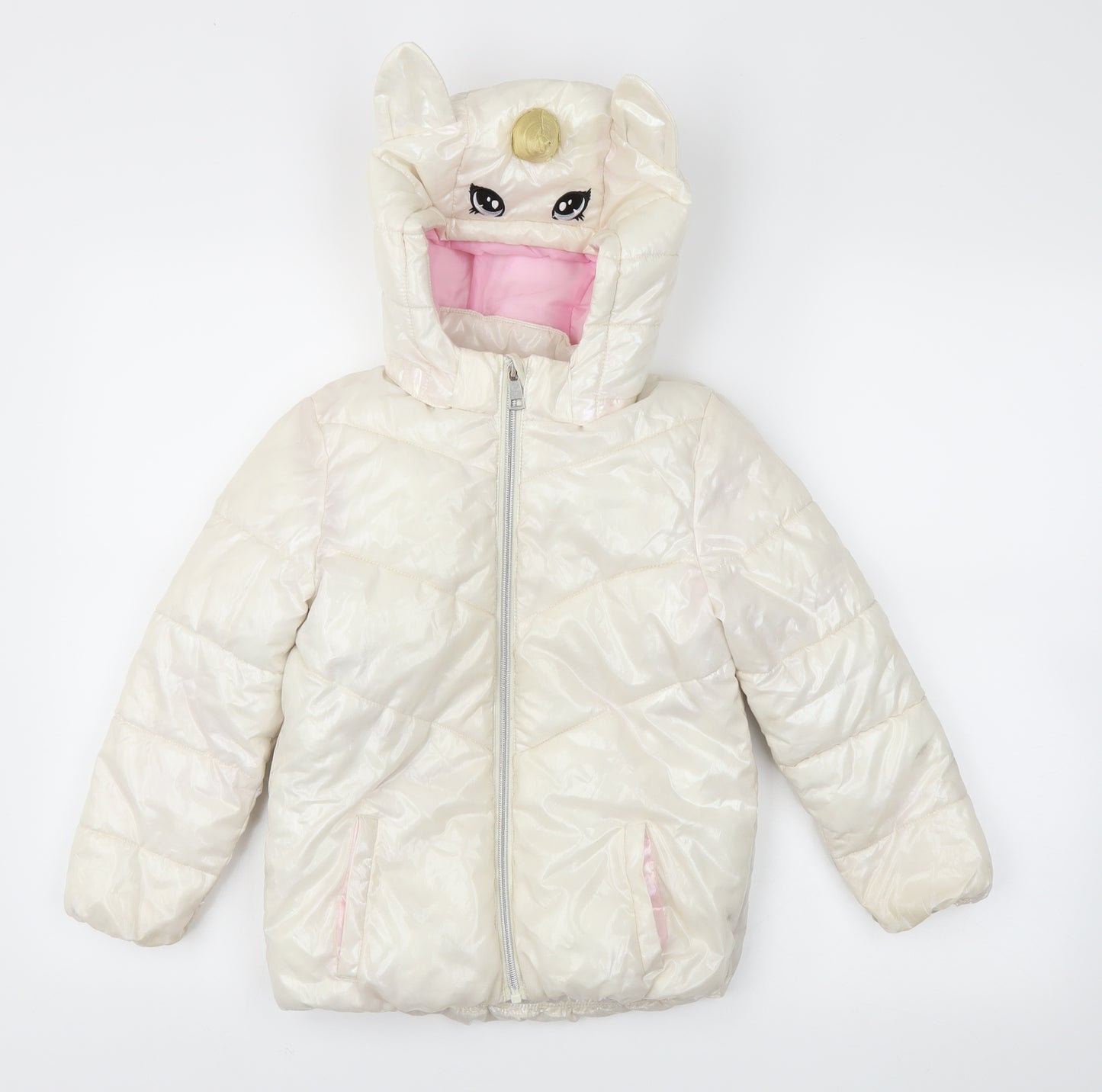 H&M Girls Ivory Animal Print  Basic Coat Coat Size 6-7 Years