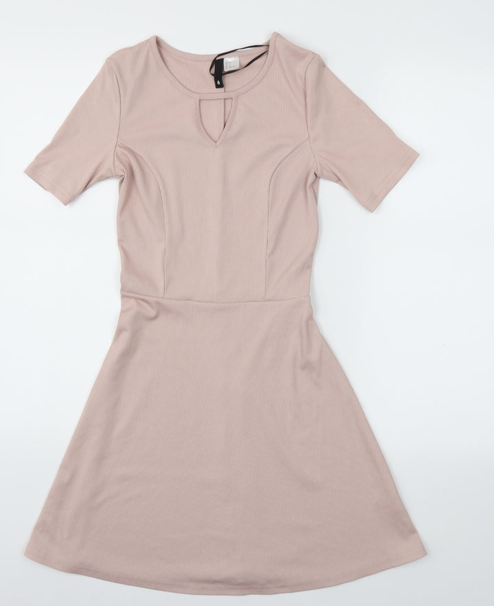 H&M Womens Pink Houndstooth  Fit & Flare  Size 6