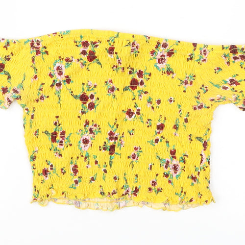 Primark Womens Yellow Floral  Basic T-Shirt Size 8