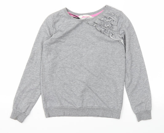 Front view of H&M girls’ grey floral jumper, size 10-11, years