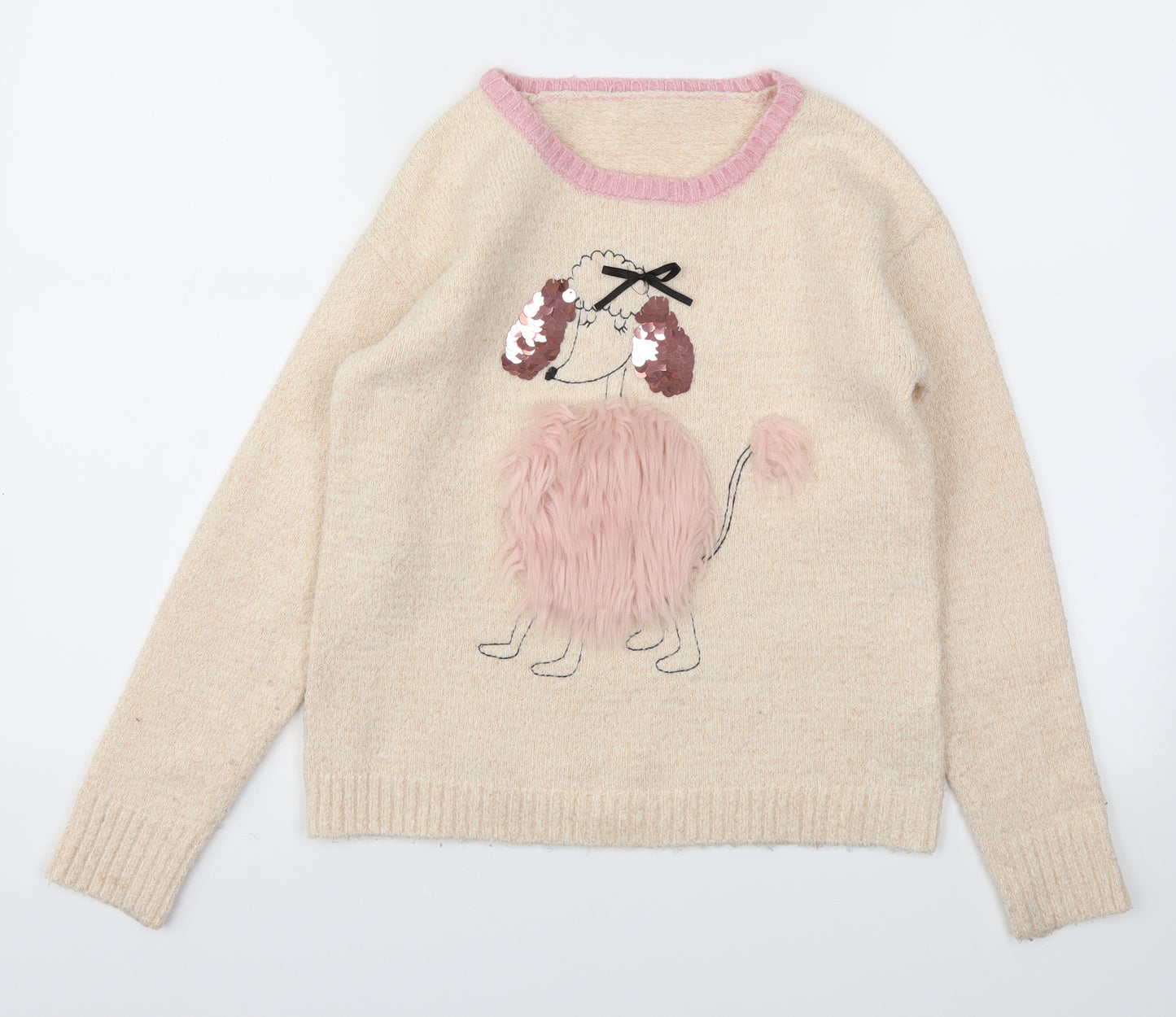 M&S Girls Pink Animal Print  Pullover Jumper Size 11-12 Years