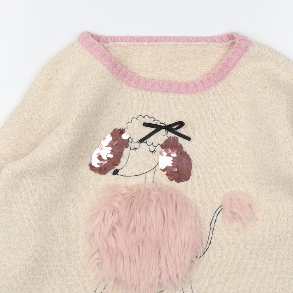 M&S Girls Pink Animal Print  Pullover Jumper Size 11-12 Years