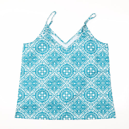 Preworn Womens Blue Argyle/Diamond  Basic Blouse Size XL