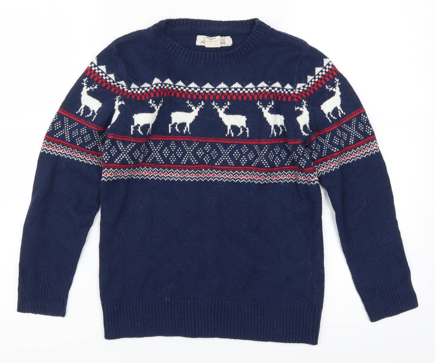 H&M Boys Blue Geometric  Pullover Jumper Size 9-10 Years  - Christmas Prints