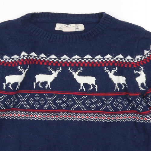 H&M Boys Blue Geometric  Pullover Jumper Size 9-10 Years  - Christmas Prints
