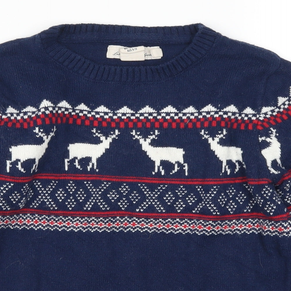 H&M Boys Blue Geometric  Pullover Jumper Size 9-10 Years  - Christmas Prints