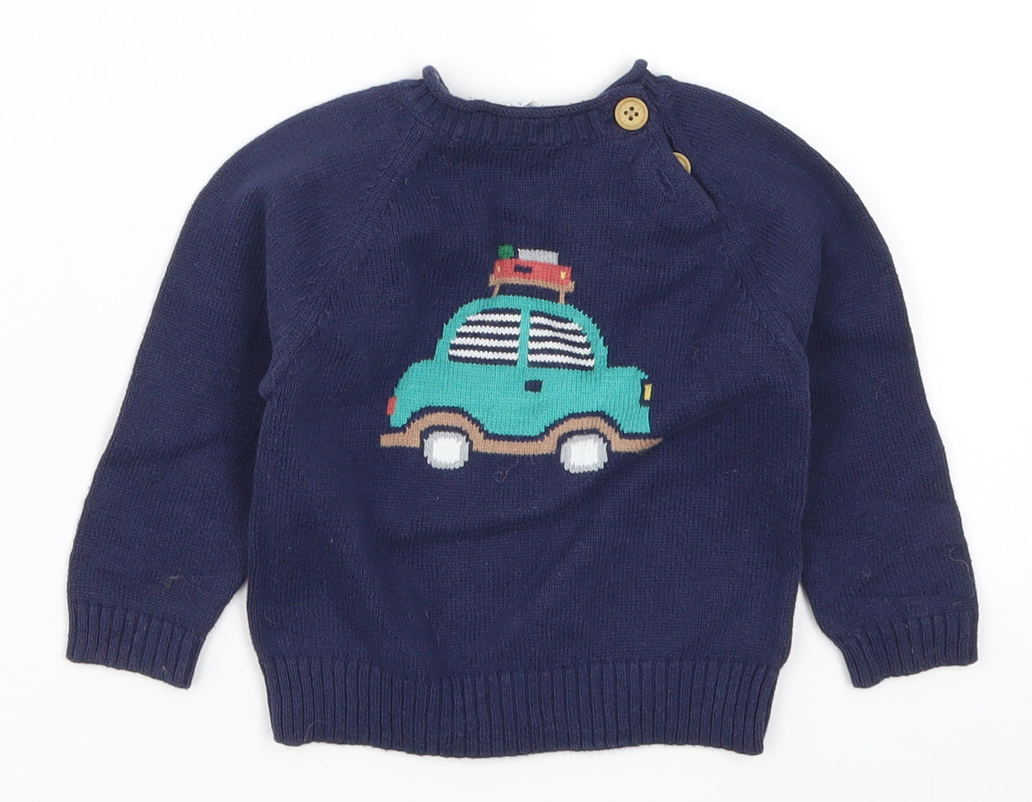 John Lewis Boys Blue   Pullover Jumper Size 6-9 Months  - Car