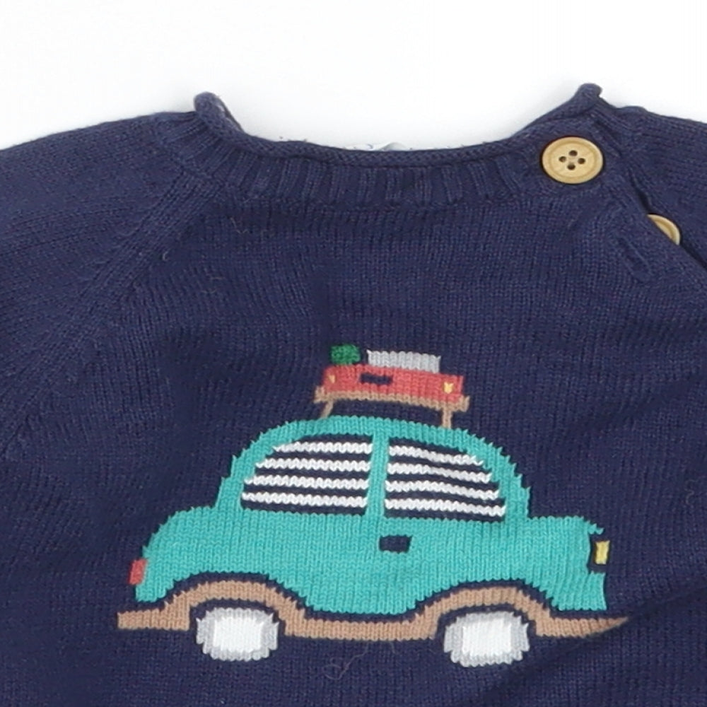 John Lewis Boys Blue   Pullover Jumper Size 6-9 Months  - Car