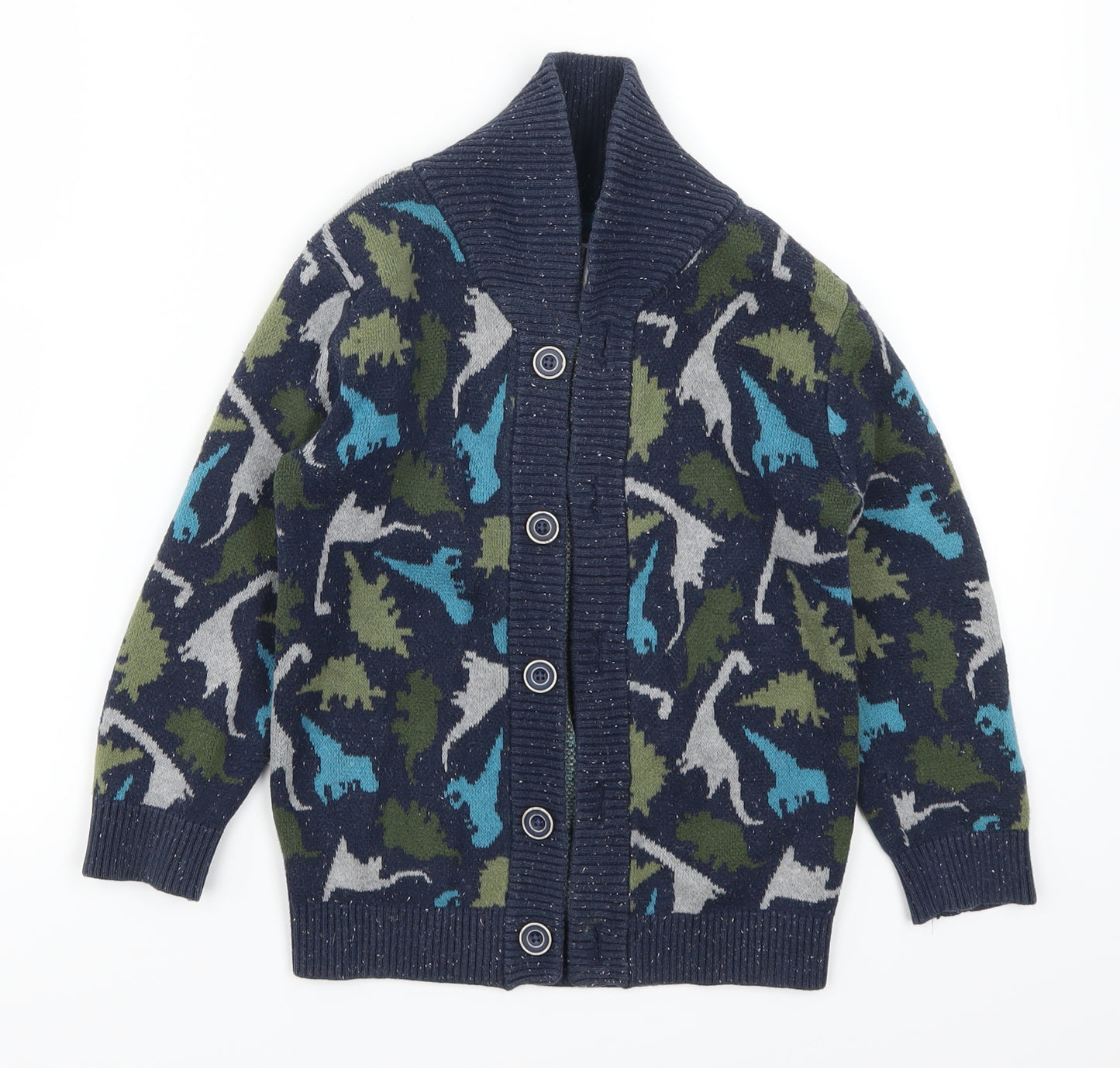 TU Boys Blue   Cardigan Jumper Size 5-6 Years  - Green Dinosaurs