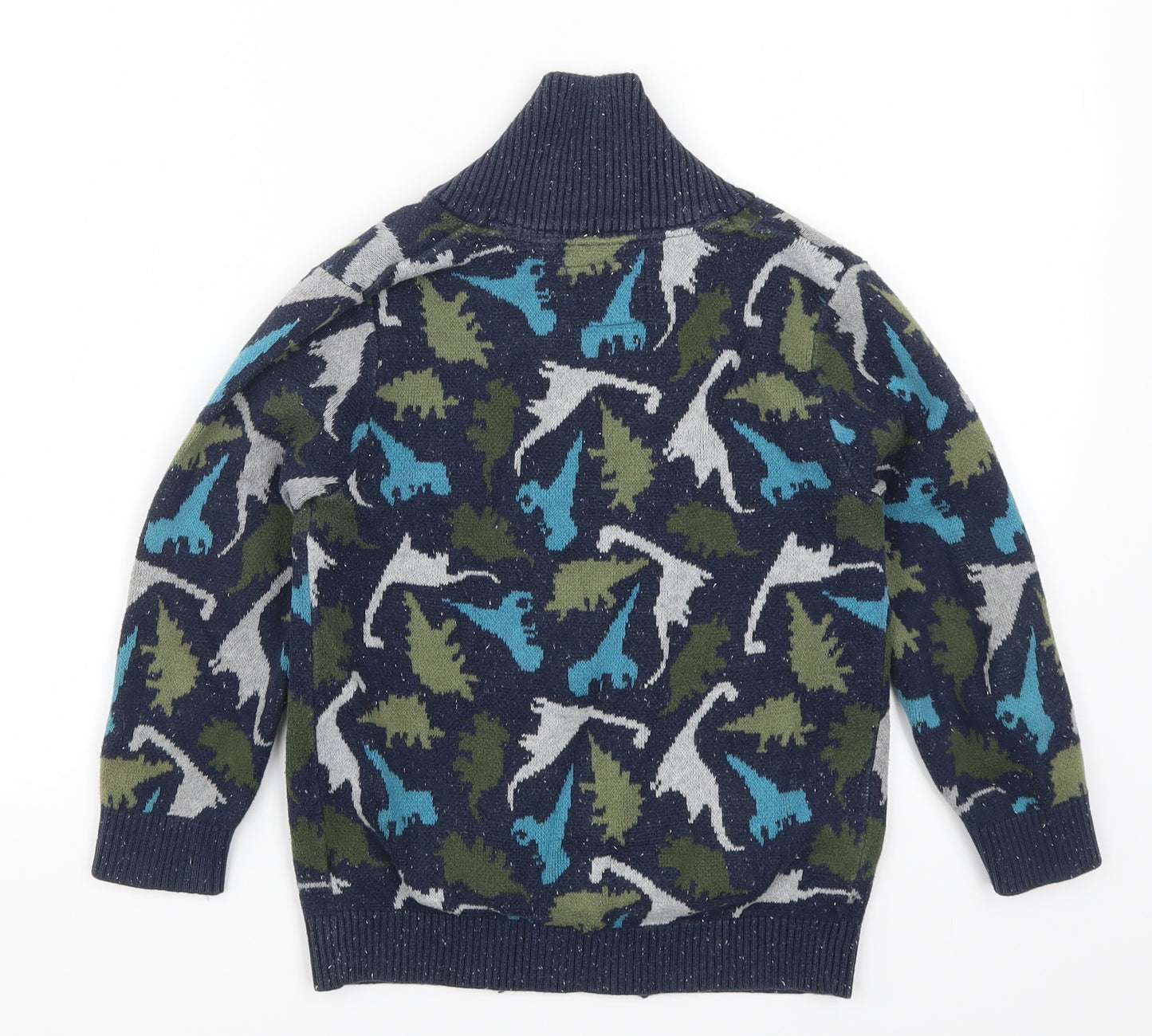 TU Boys Blue   Cardigan Jumper Size 5-6 Years  - Green Dinosaurs
