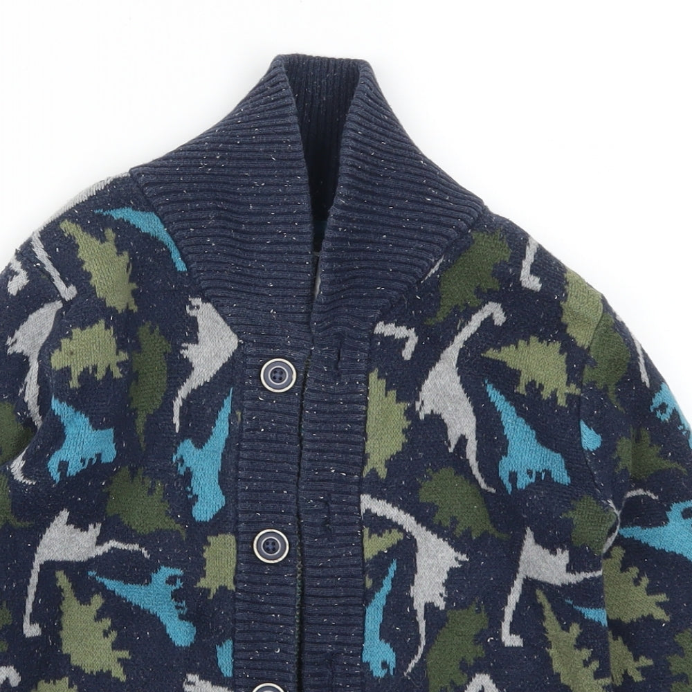 TU Boys Blue   Cardigan Jumper Size 5-6 Years  - Green Dinosaurs