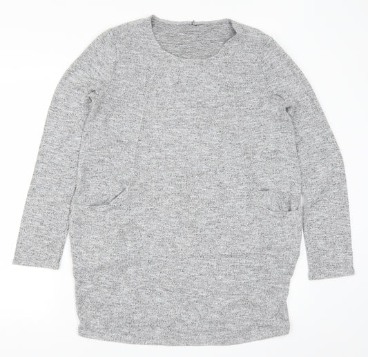 Front view of women’s grey jumper dress, size UK 10