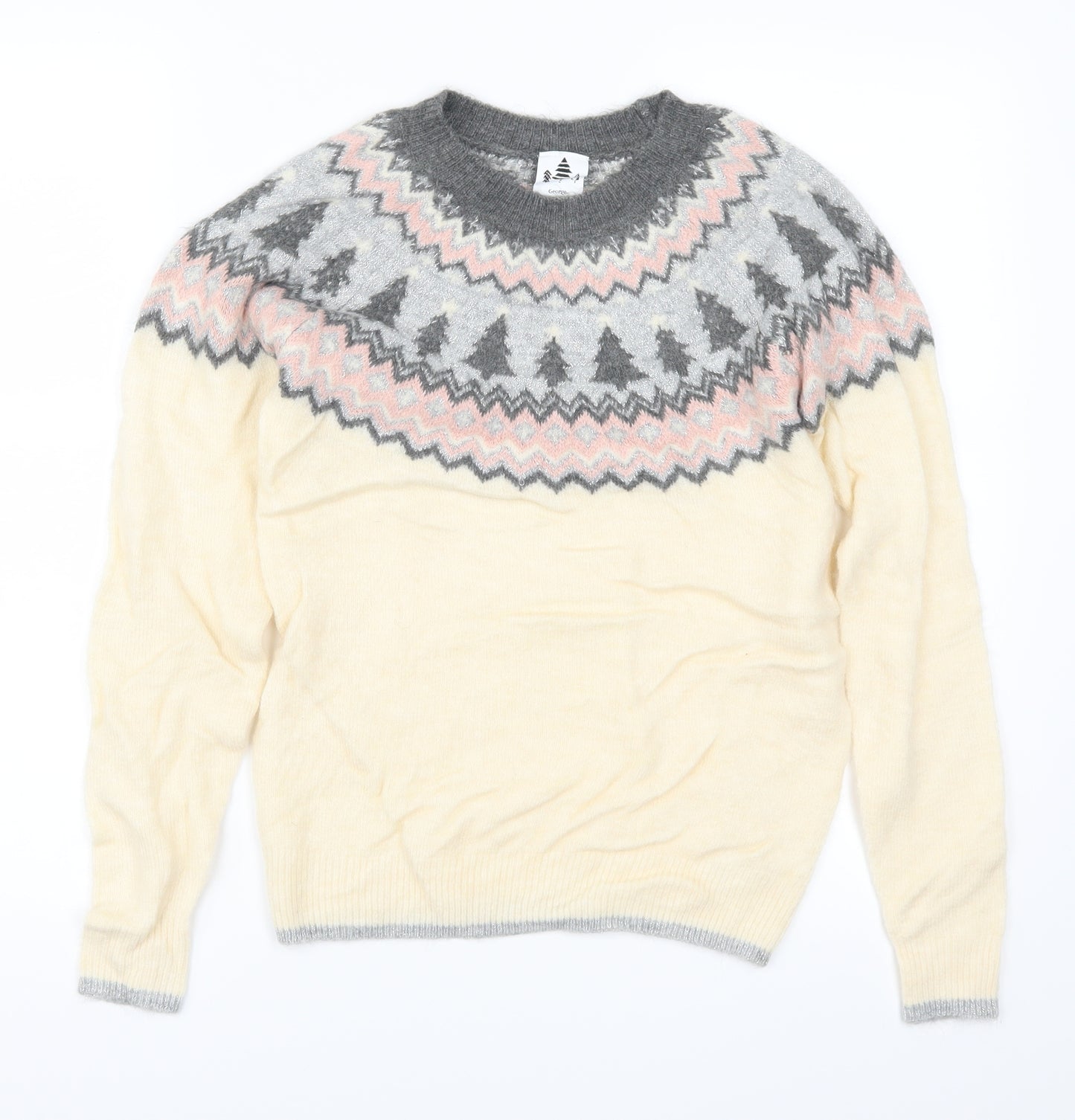 George Womens Beige Geometric  Pullover Jumper Size S  - Christmas Prints