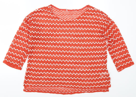 Front view of Next women’s red striped jumper, size UK 12, - zig zag