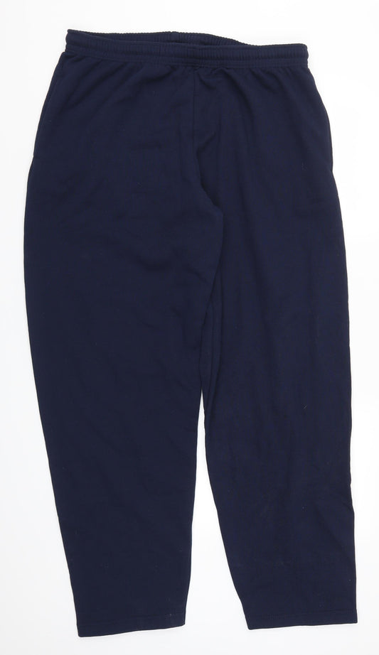 Front view of Fruit of the Loom men’s blue sweatpants, size 2XL, 31-inch leg