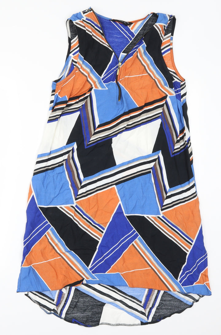 Dorothy Perkins Womens Multicoloured Geometric Tank Dress Size 12 - Blue and Orange
