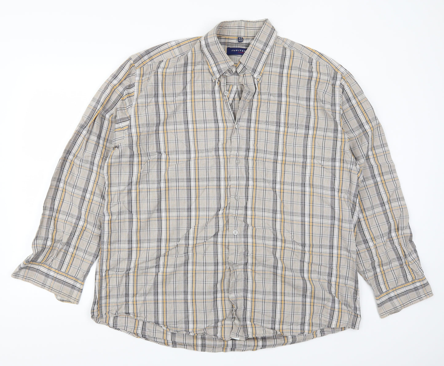 Jupiter Mens Grey Check   Button-Up Size XL  - Yellow