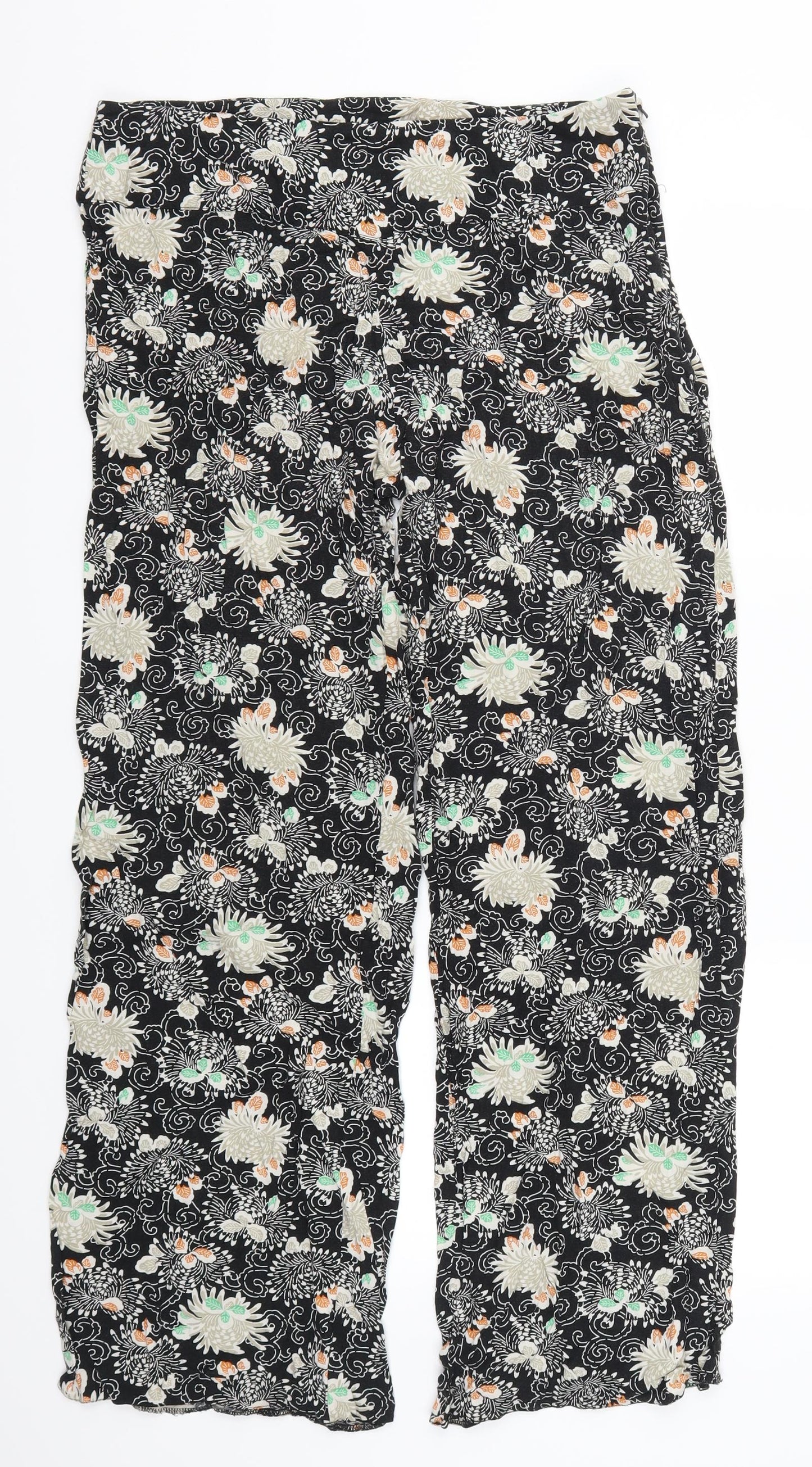 NEXT Womens Black Floral  Trousers  Size 14 L30 in