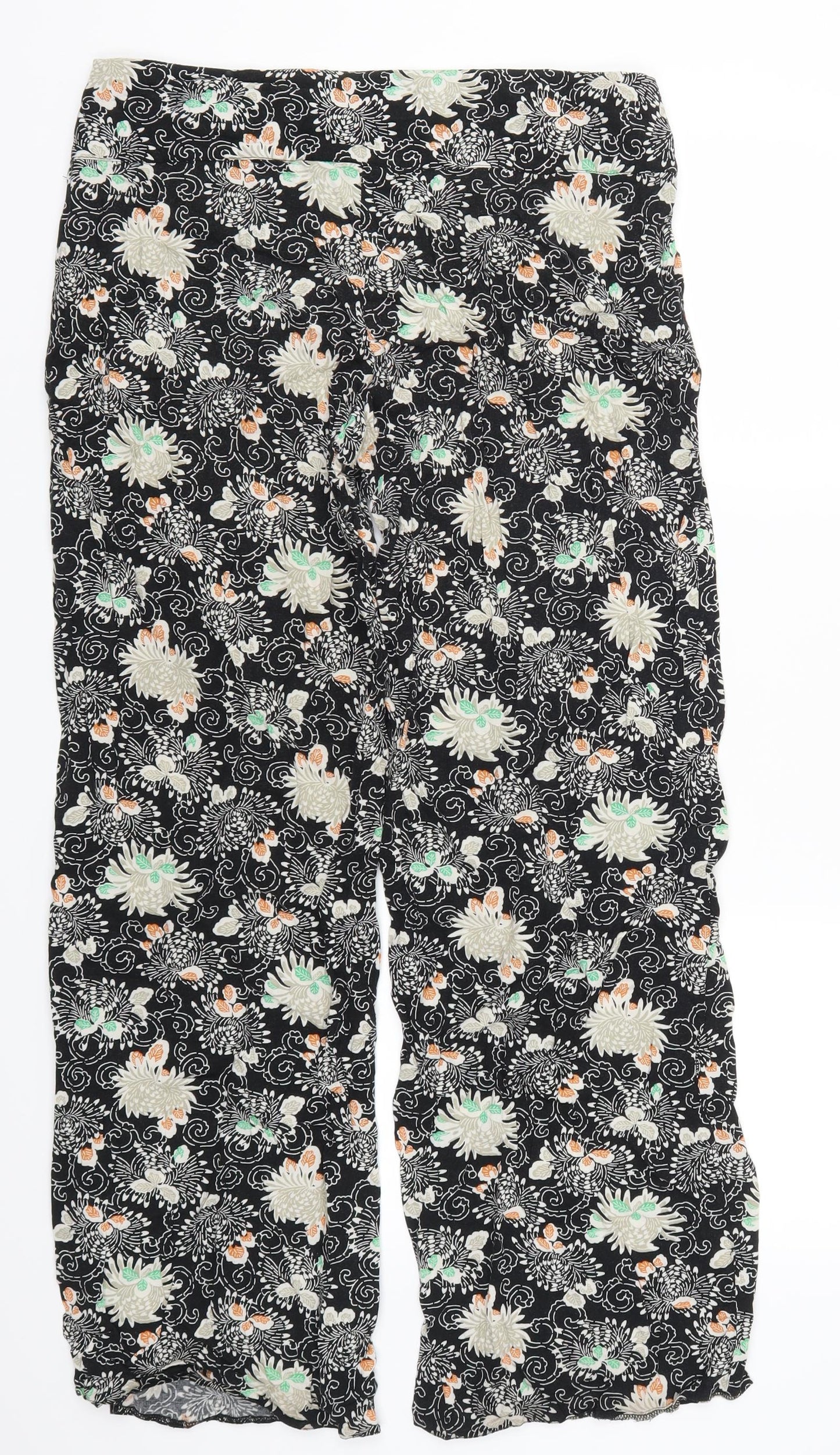 NEXT Womens Black Floral  Trousers  Size 14 L30 in