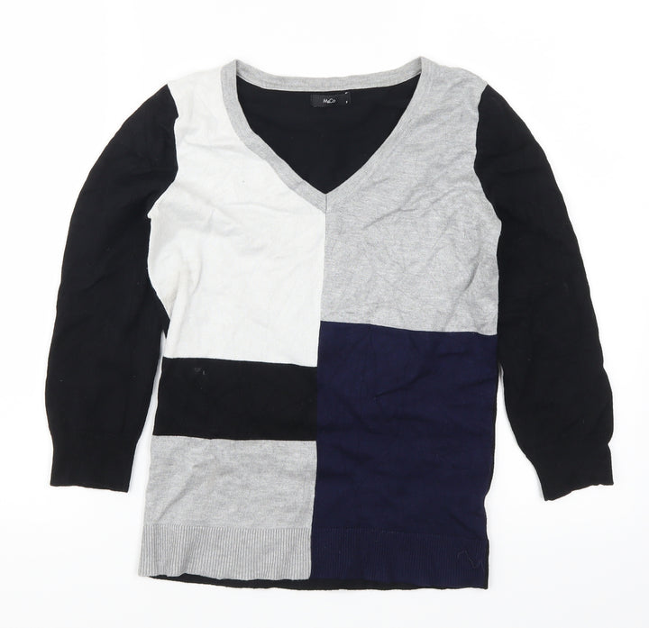 M&Co Womens Black Geometric  Pullover Jumper Size 8  - Grey and Blue