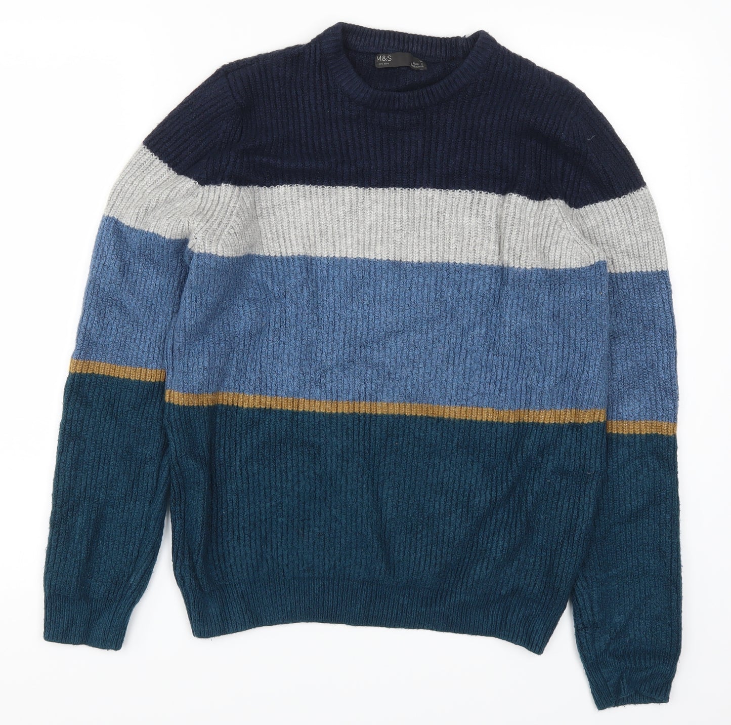 Marks and Spencer Mens Blue Striped  Pullover Jumper Size L