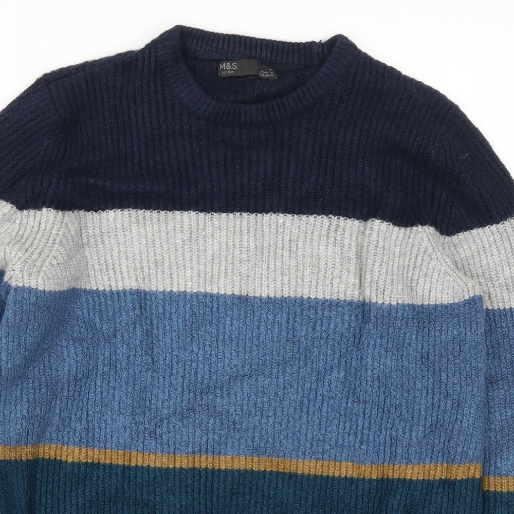 Marks and Spencer Mens Blue Striped  Pullover Jumper Size L
