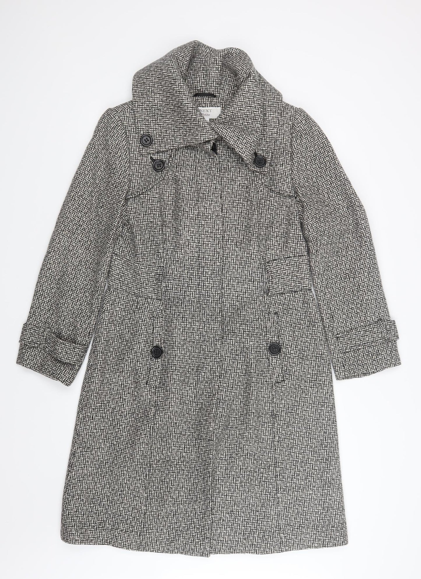 NEXT Womens Black Geometric  Pea Coat Coat Size 14