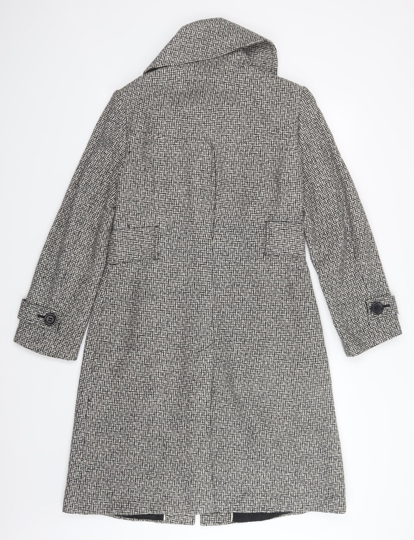 NEXT Womens Black Geometric  Pea Coat Coat Size 14