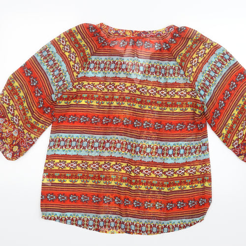 Figueroa & Flower Womens Red Geometric Mesh Basic Blouse Size L