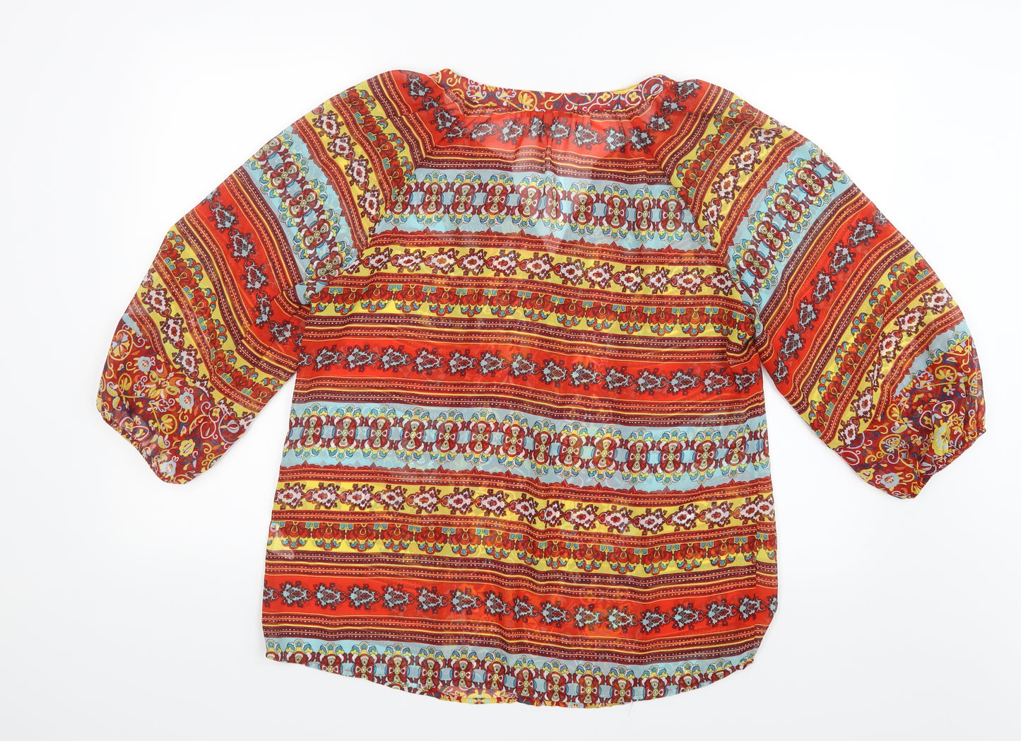Figueroa & Flower Womens Red Geometric Mesh Basic Blouse Size L