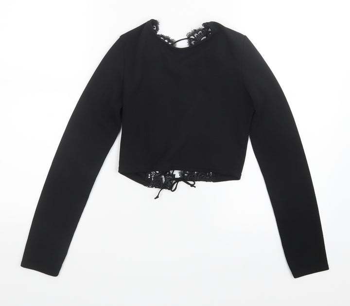 PRETTYLITTLETHING Womens Black   Cropped T-Shirt Size 6