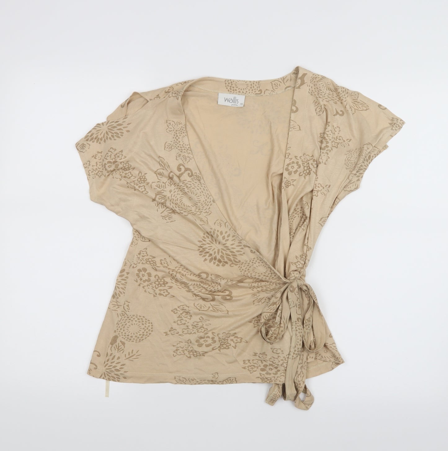 Wallis Womens Beige Floral  Wrap T-Shirt Size 10