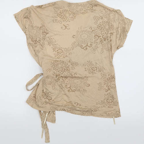 Wallis Womens Beige Floral  Wrap T-Shirt Size 10