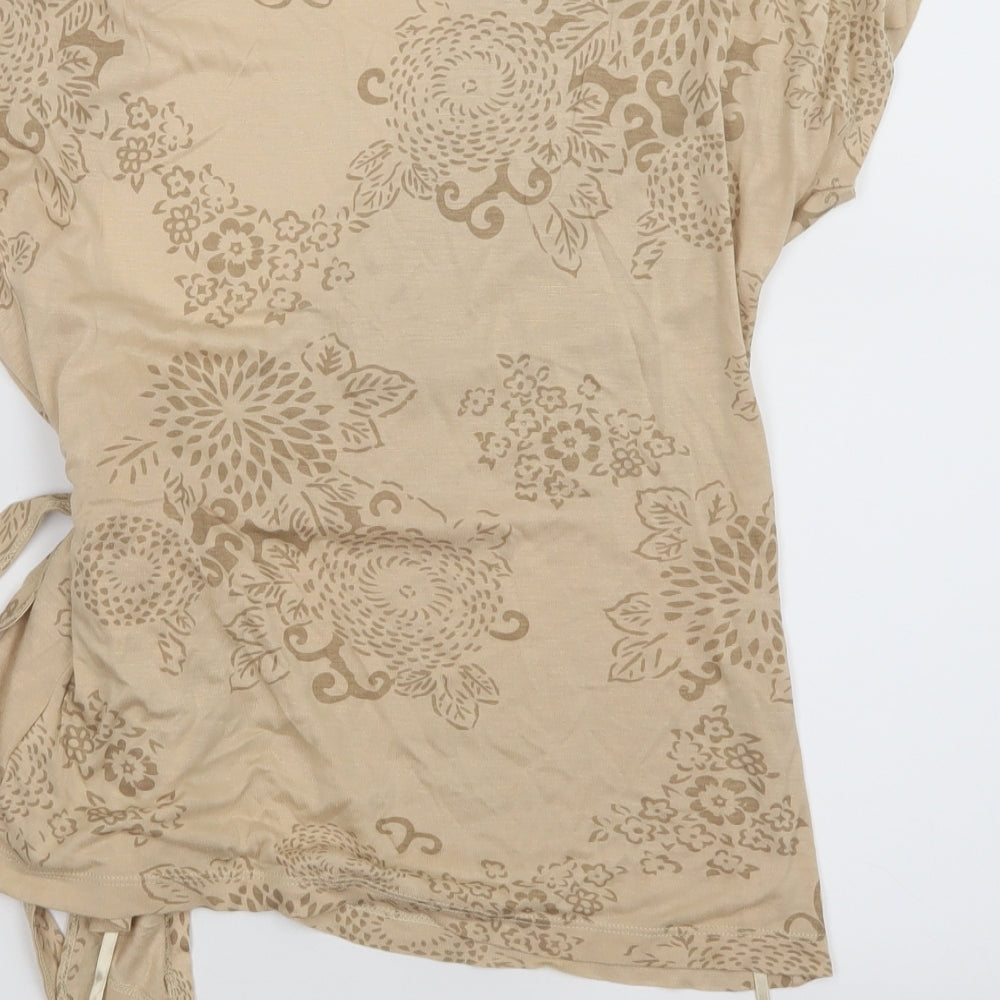 Wallis Womens Beige Floral  Wrap T-Shirt Size 10