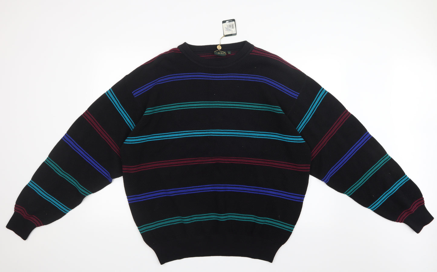 Bobby Jones Mens Black Striped Knit Pullover Jumper Size XL